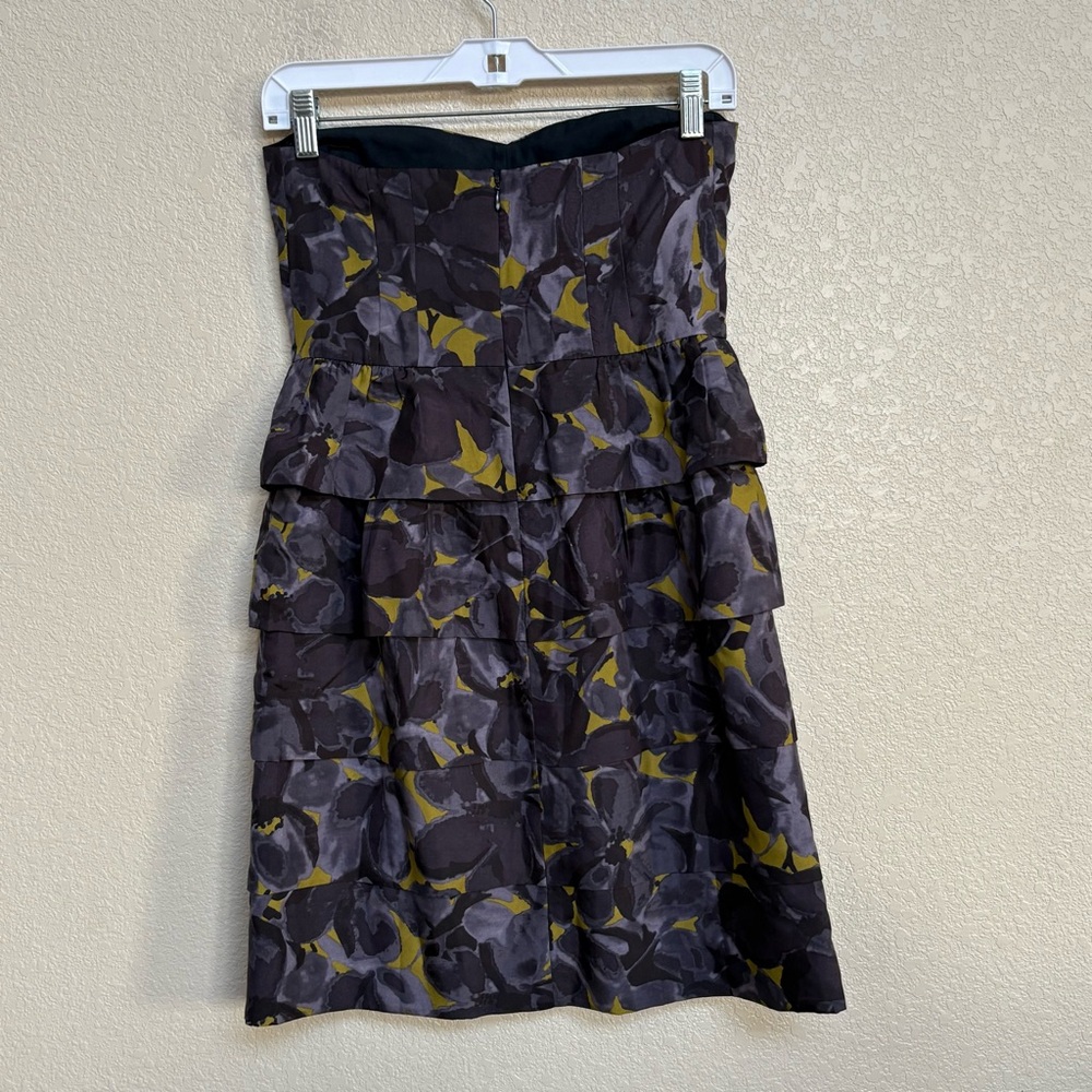 J.Crew Strapless Floral Silk Tiered Dress Gray Yellow Women’s 2 Built-In Bra - Picture 3 of 7